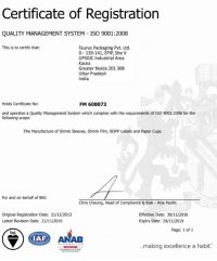 Taurus Packaging Certificate of Registration Taurus Packaging Certificate of Registration